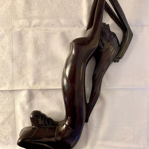Carved Female Figurine 90s Handmade Dark Brown Bone Thailand