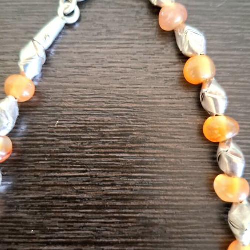 Vintage 80s-90s 925/926 Silver Necklace with Natural Agate and Carnelian, Handmade