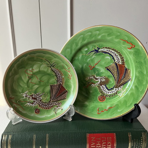 Vintage Japanese Dragonware Moriage Porcelain Plates set of 2 used
