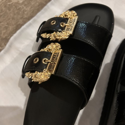 Versace sandal slippers, black and gold