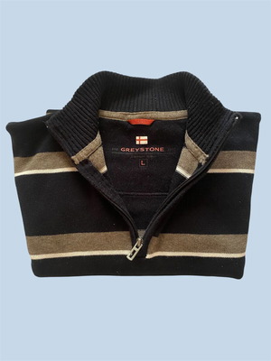 Men's sweater with zip neck like new, blue with gray stripes