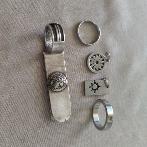 Men's jewelry lot of six items used, silver and stainless steel