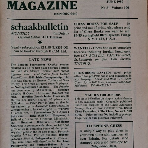 British Chess Magazine 10 issues 1980 like new