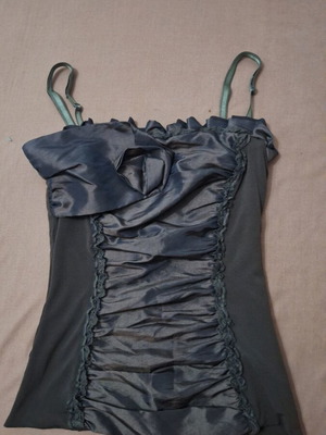 Vicky K Satin Ruched Top like new, in Slate Grey, size Small