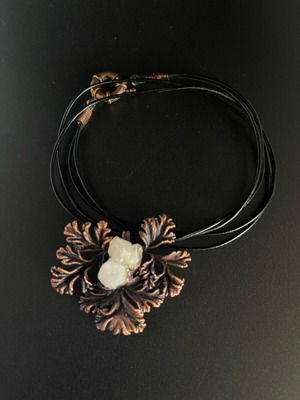 Woman choker new, leather copper and Oreia crystal from Rhodes