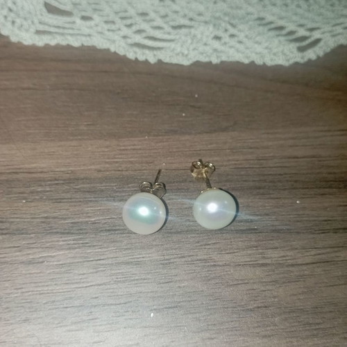 Gold earrings with pearl K14 new