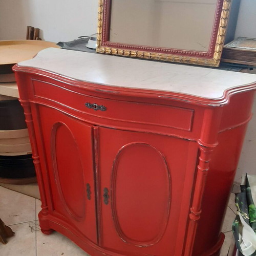Vintage dressing table with marble top and separate mirror, used