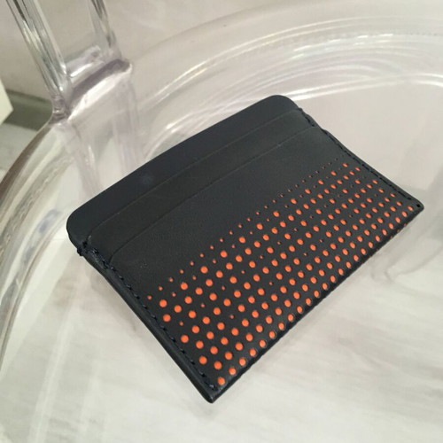 COS genuine leather card holder new, dark blue with orange lining