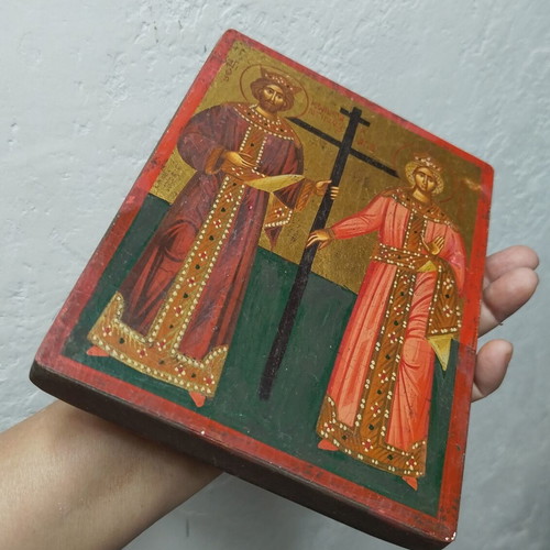 Handmade icon of Saints Constantine and Helen used