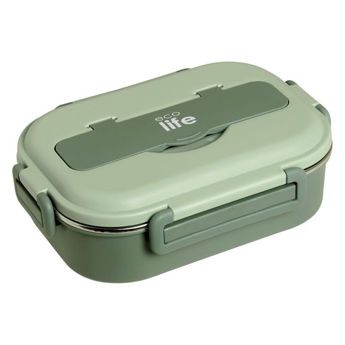 Ecolife 3-Compartment Green Lunchbox 1Lt with Spoon and Fork New