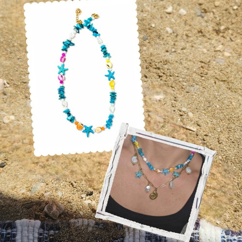 Summer Memories Handmade Necklace with Starfish and Shells, New