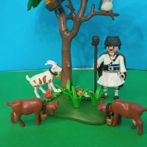 Playmobil shepherd figure with fustanella and diorama
