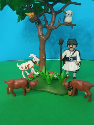 Playmobil shepherd figure with fustanella and diorama