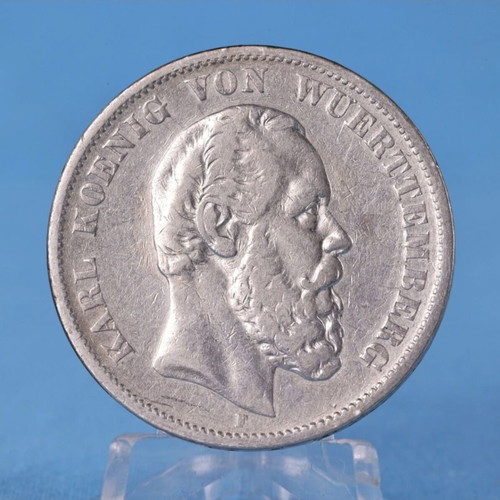 5 Mark 1876 silver coin used, Karl von Württemberg