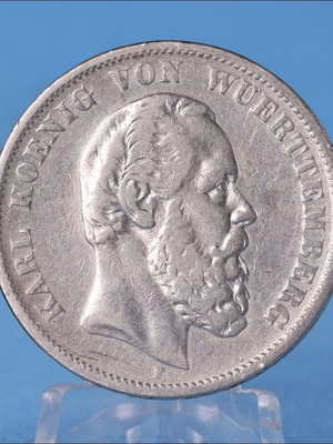 5 Mark 1876 silver coin used, Karl von Württemberg