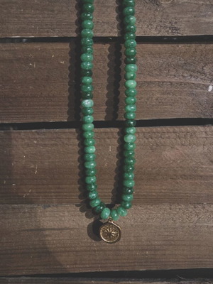 Handmade green necklace with stainless steel compass pendant