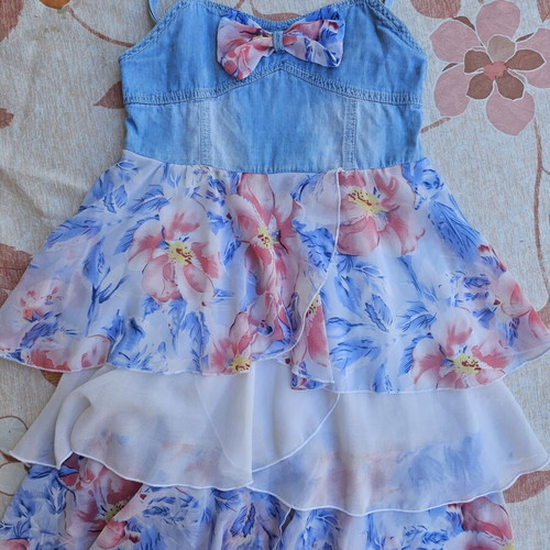 Denim floral dress for girl 10 years old, used