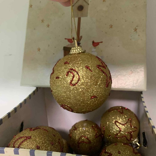 Golden Christmas baubles, pack of 12