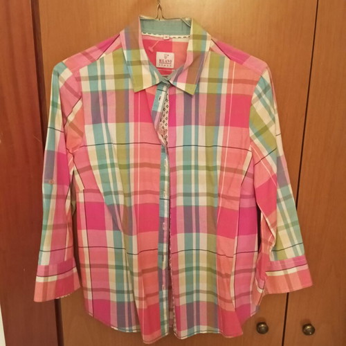 Women's short checkered shirt new, lilac-green from Milano