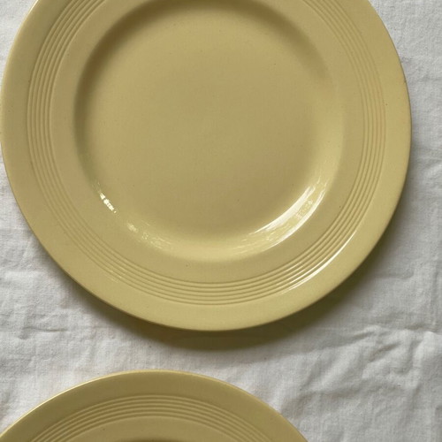 Set of 6 antique Wood's Ware plates used, ceramic, yellow
