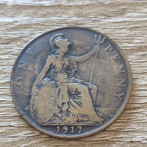 Great Britain One Penny 1917 coin used, George V