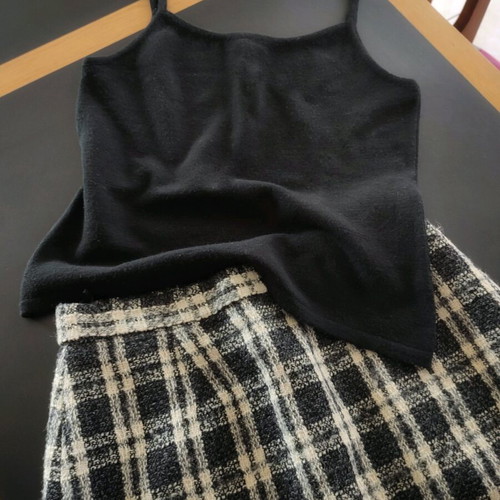 Vintage wool set with plaid skirt and knit tank top used