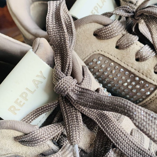 Replay women's sneakers size 38 like new, taupe beige with rhinestones