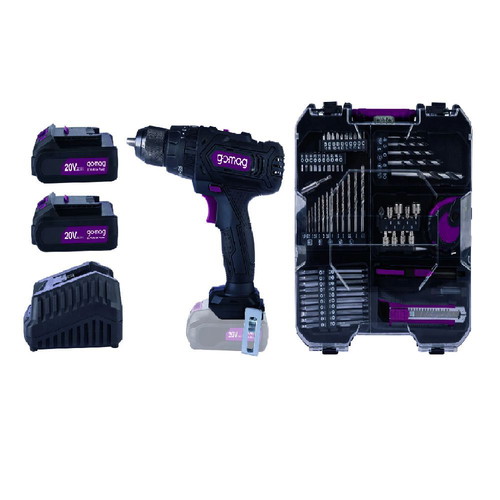 Gomag GO-CSK74/2 Cordless Impact Drill 20V with 2 Batteries and 74 Accessories