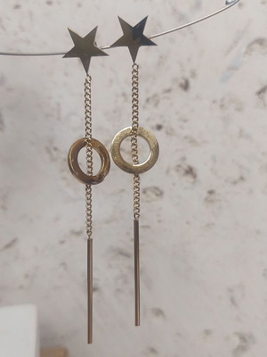 Women's hanging stainless steel earrings in gold color, like new, star and hoops