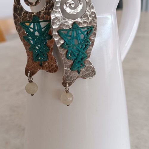 Silver 925 handmade earrings like new with wax thread