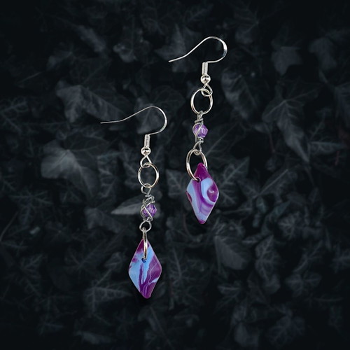 Diamond Earrings Purple-Blue New, Handmade, Hypoallergenic, Recycled