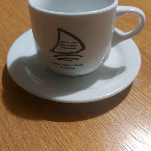 Greek coffee cup collectible like new, Varkiza Sailing Club 2007