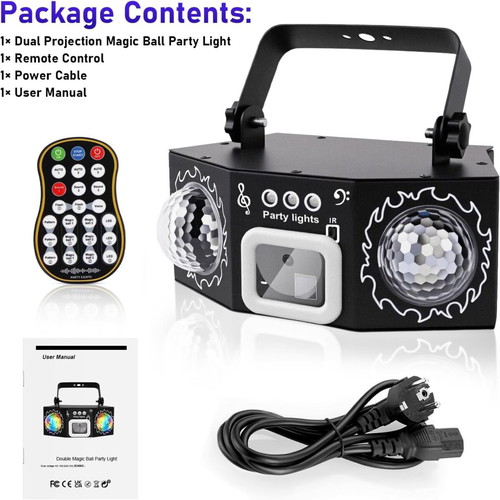 LED disco light with dual balls, sound activated, new