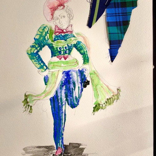Theatrical costume design used, Alice in Wonderland, watercolor A3