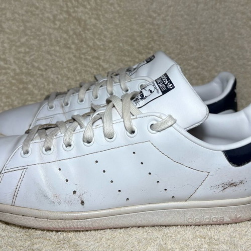 Adidas Stan Smith sneakers used, white with blue details, size 46.5
