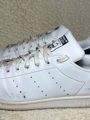 Adidas Stan Smith sneakers used, white with blue details, size 46.5