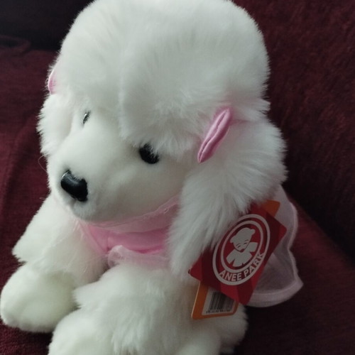 Anee Park Poodle Plush Dog White with Pink Dress like new