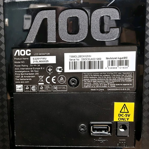 AOC 22" USB (DisplayLink) monitor used, ideal as second screen