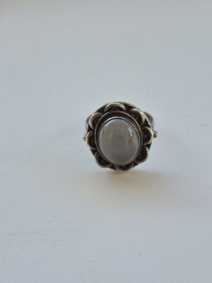 Silver ring with semi-precious stone s925 vintage, grey