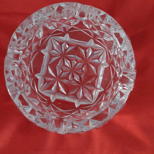 Crystal ashtray large used with embossed flower and leaf designs