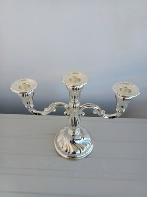 Silver-plated ornate three-arm candlestick new, excellent quality