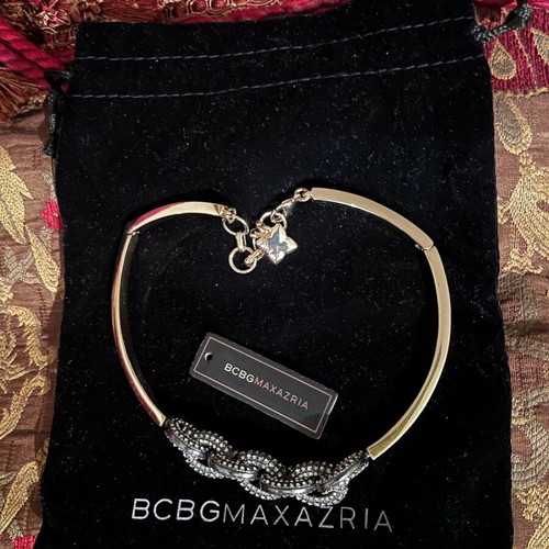 BCBG Metal Gold-Plated Necklace with Anthracite Design New, 42 cm Length