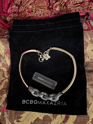 BCBG Metal Gold-Plated Necklace with Anthracite Design New, 42 cm Length