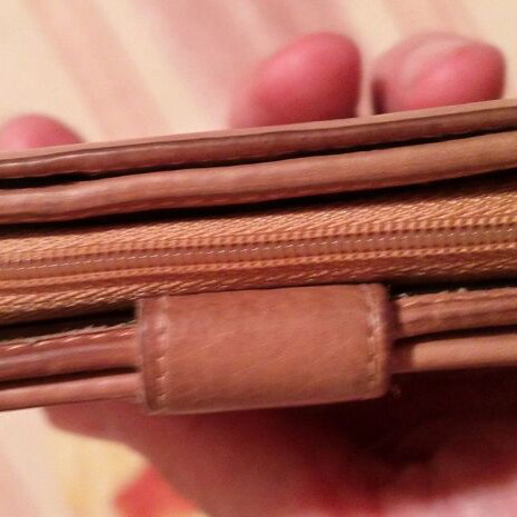 Cozy leather women's wallet like new, beige with handpainted butterflies