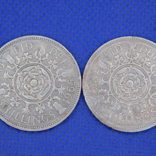 Set of 2 old Great Britain 2 Shillings coins (1965 & 1966)