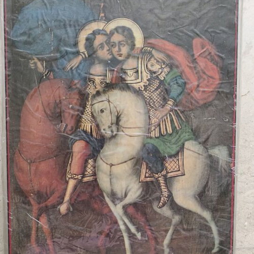 Wooden icon of Saint Demetrios and Saint George new