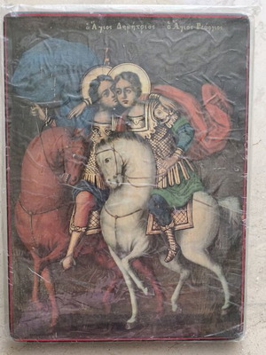 Wooden icon of Saint Demetrios and Saint George new