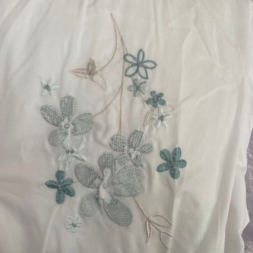 White lined curtains with green floral strip, 160x225 cm