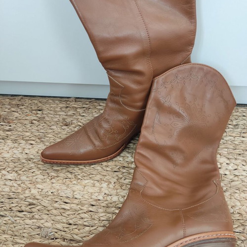 Kalogirou vintage leather boots used, brown beige, size 38
