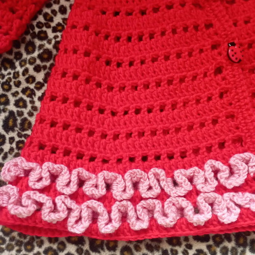 Baby knitted handmade cardigan for girl red with pink, new